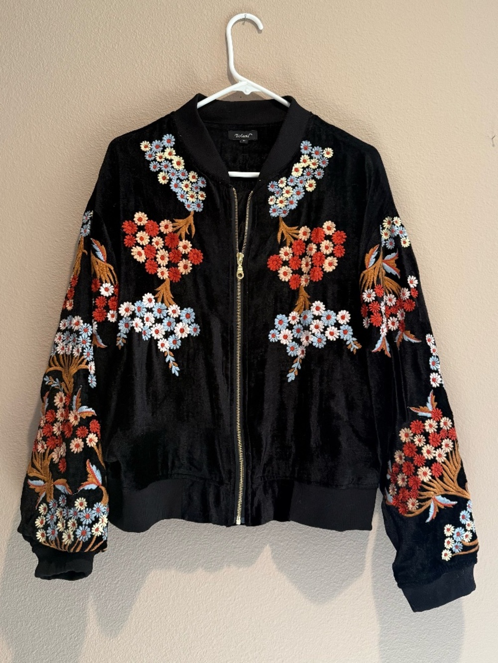 Toloni Embroidered Velour Jacket Women’s M | Asian Inspired Jacket | Fully Lined
